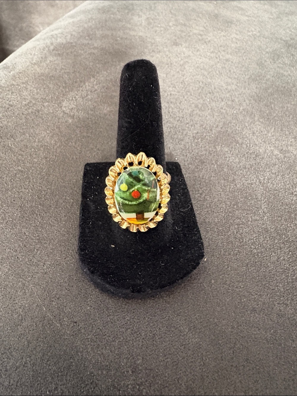 Gold-Tone Green Art Glass Statement Ring